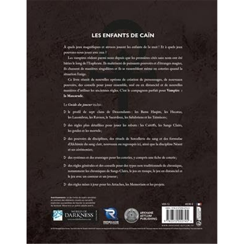 Image secondaire de Arkhane Asylum Vampire La Mascarade - Guide du Joueur - Jeu de Rôle - Jeu de Société - 1 Joueur - 14 Ans et Plus - Version Franç