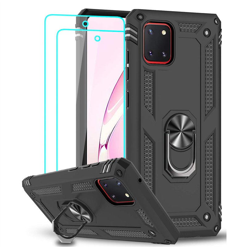 LeYi Coque pour Samsung Galaxy Note 10 Lite/ A81 [2 × Verre Trempé] Anneau Support, Militaire Double Défense Bumper TPU Silicone