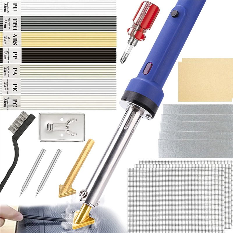100W Soudure Plastique, Kit Reparation Plastique avec 7 Types 56 Baguettes de Soudage,2 en 1 Soudeuse Plastique avec 2 Pointe de