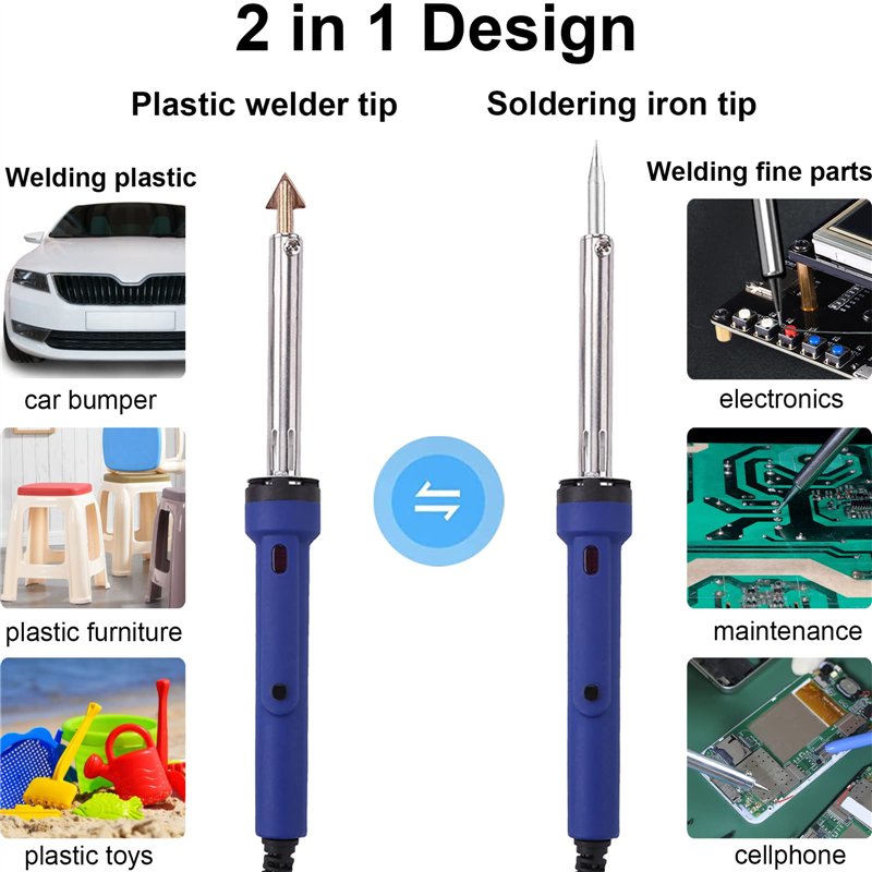 Image secondaire de 100W Soudure Plastique, Kit Reparation Plastique avec 7 Types 56 Baguettes de Soudage,2 en 1 Soudeuse Plastique avec 2 Pointe de