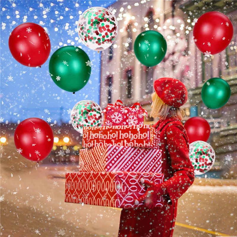 Image secondaire de Yisscen Confettis Ballons de Noël Vert Rouge Ballon en Latex pour Anniversaire Décoration Noël Fête Fournitures 80 pièces