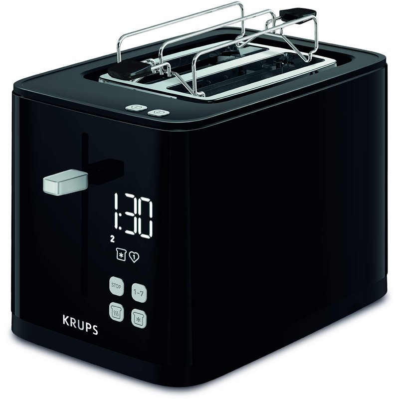 Toaster Smart'n Light Krups KH641810 | Grille à deux tranches | Affichage numérique | 7 niveaux de brunissage | Ramasse-miettes 