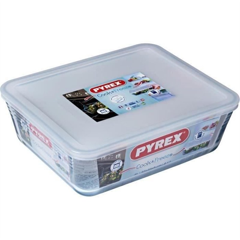 Boîte de conservation rectangulaire - PYREX - 1451007 - Couvercle en plastique - Verre borosilicate - 27 x 22 cm