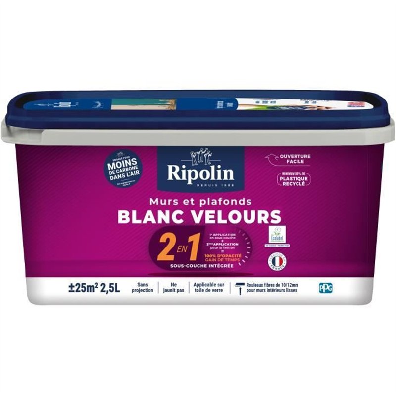 Mur & plafond 2 en 1 blanc velours - RIPOLIN - 2,5 L