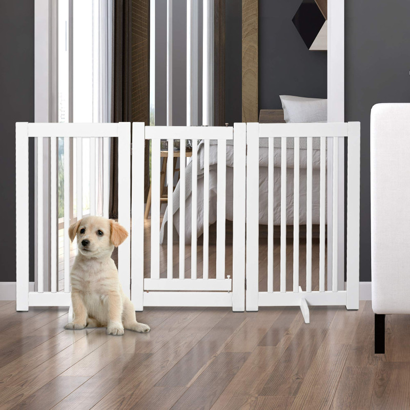 Image secondaire de PawHut Barrière modulable Pliable barrière de sécurité avec Porte verrouillable intégrée dim. 155L x 35,5l x 76H cm MDF Blanc