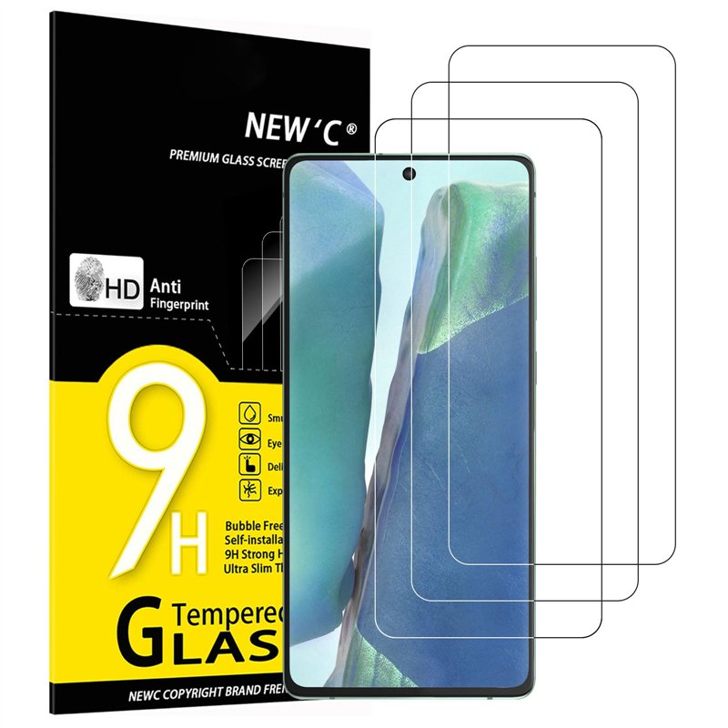 NEW'C Lot de 3, Verre Trempé pour Samsung Galaxy Note20, Film Protection écran efficace contre les Rayures - sans Bulles - Ultra