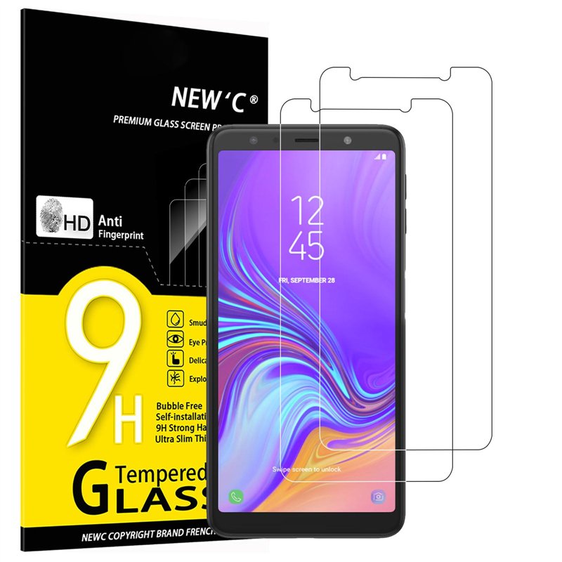 NEW'C Lot de 2, Verre Trempé pour Samsung Galaxy A7 (2018), Film Protection écran sans Bulles d'air Ultra Résistant (0,33mm HD U
