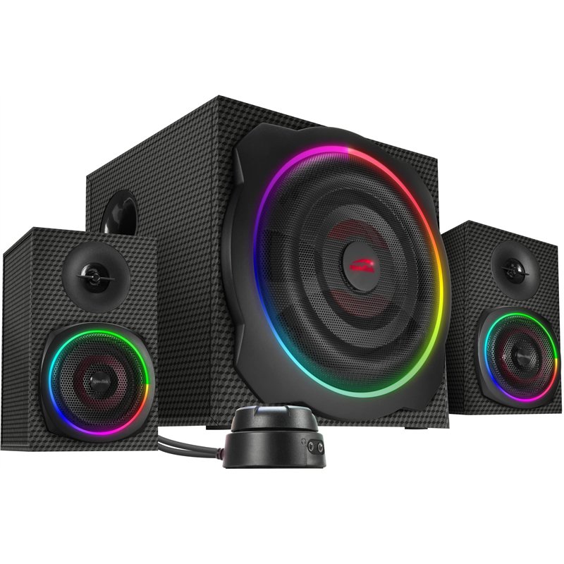 Speedlink GRAVITY CARBON RGB - 2.1 Système de Haut-Parleurs 2.1 avec Subwoofer, Bluetooth et jack 3,5mm AUX, 120 W, RGB Enceinte