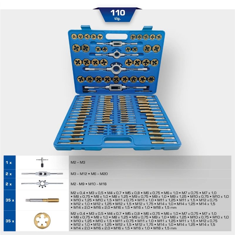 Image secondaire de BRILLIANT TOOLS BT101985 Jeu de tarauds et filières TiN, 110 pcs [Powered by KS TOOLS]