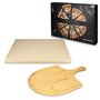 Navaris Pierre à Pizza avec Pelle - Kit Pierre Pizza Rectangulaire XL 38x30cm et Pelle en Bambou - Four Traditionnel Bois Barbec
