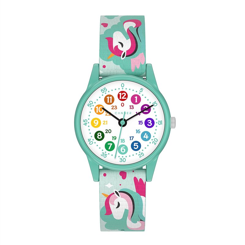 Cander Berlin MNA 1530 E Montre pour enfant, filles, motif licorne, pour l’apprentissage, turquoise, étanche, Turquoise