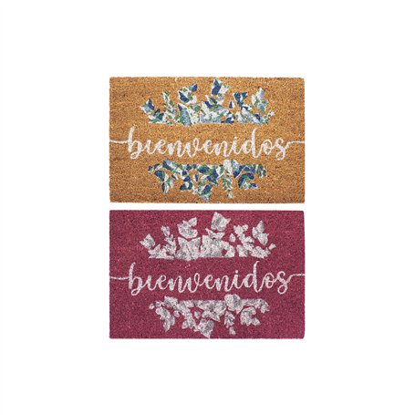 Paillasson DKD Home Decor Gris Rose Marron Caoutchouc Blanc 2 Unités Fibres de coco (60 x 40 x 1