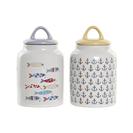 Boîte DKD Home Decor Blanc Multicouleur Grès méditerranéen (2 Unités)