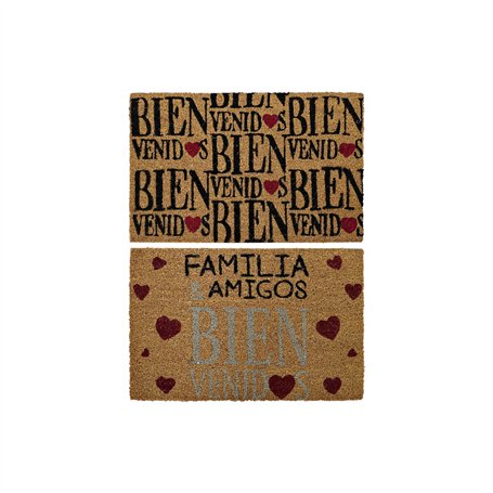 Paillasson DKD Home Decor Rouge Noir Marron Caoutchouc 2 Unités Urbaine Fibres de coco (60 x 40 x 1
