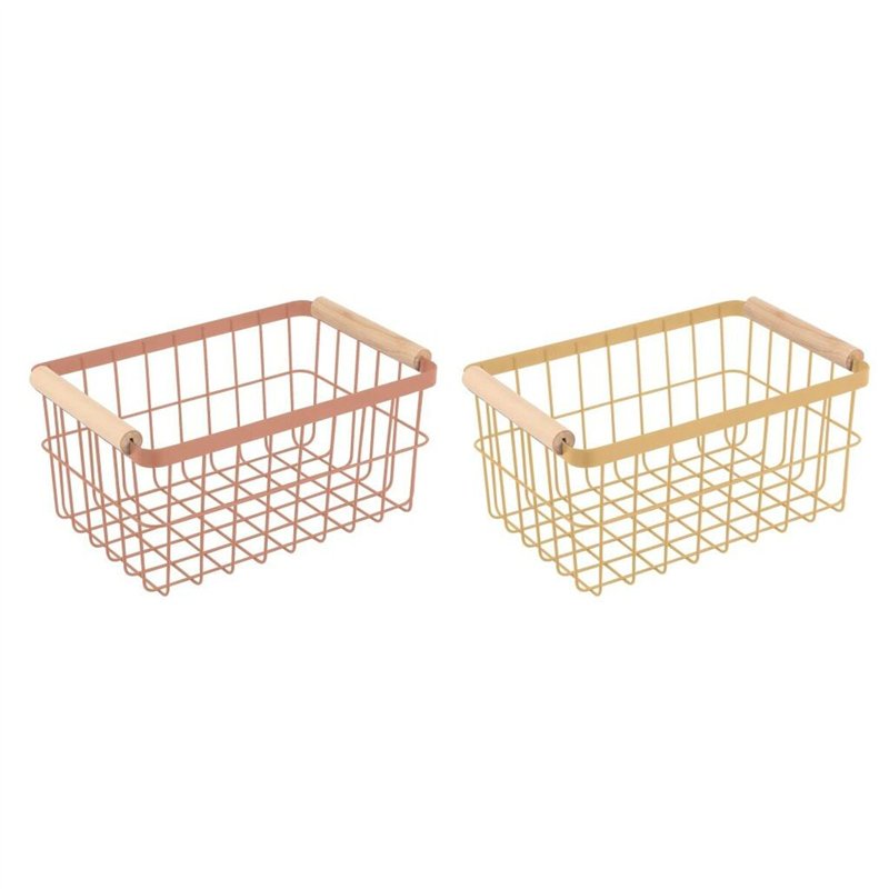 Panier Multi-usages DKD Home Decor Métal Terre cuite Jaune Pin (30,5 x 20 x 14,5 cm) (2 Unités)