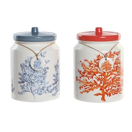 Boîte DKD Home Decor Bleu Corail Fuchsia Blanc Dolomite (2 Unités) (15 x 15 x 22 cm)