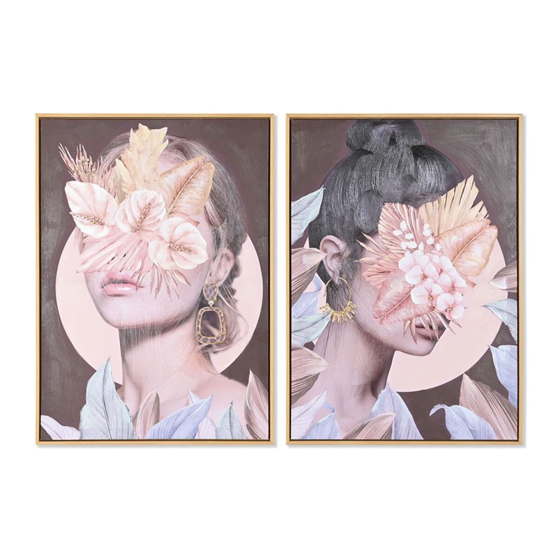 Cadre DKD Home Decor Fleurs Moderne (50 x 3,5 x 70 cm) (2 Unités)