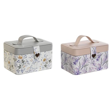 Boîte à bijoux DKD Home Decor Blanc Gris Lila Rose clair Polyuréthane Miroir 17 x 12 x 10 cm (2 Unités)