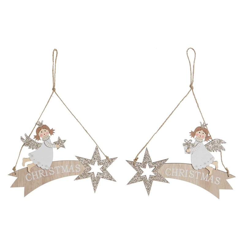 Décoration Suspendue DKD Home Decor Blanc Doré Bois 22,5 x 0,5 x 15 cm (2 Unités)