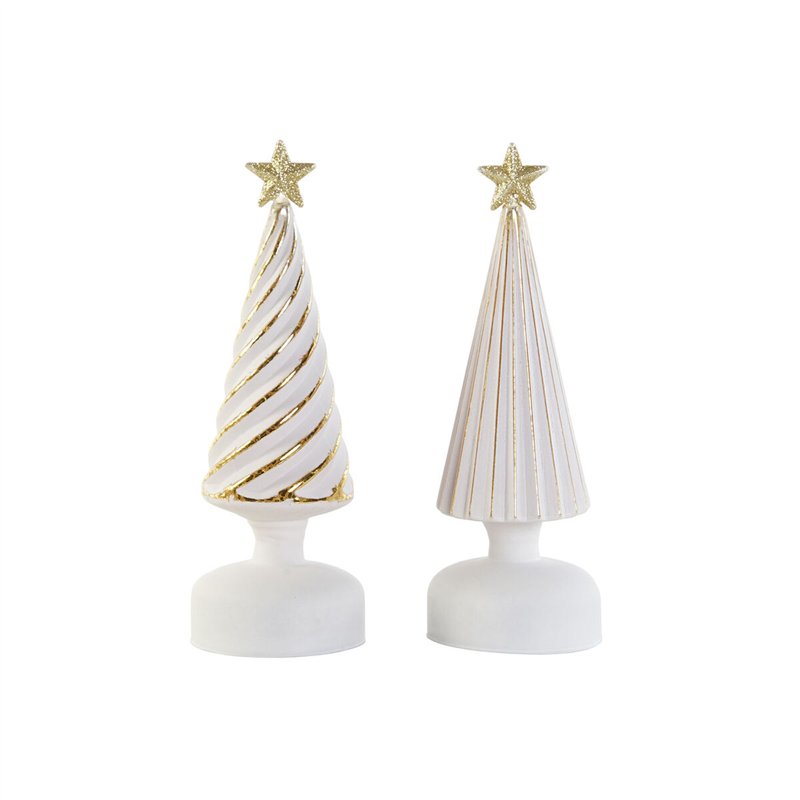 Décorations de Noël DKD Home Decor Blanc Doré 9 x 9 x 25 cm (2 Unités)