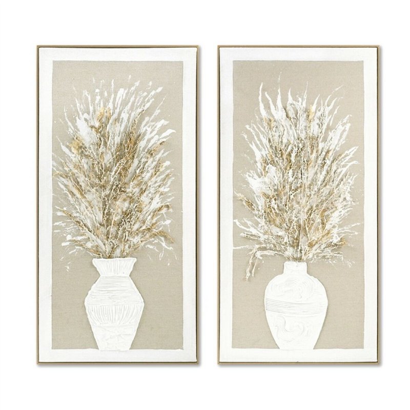 Cadre Home ESPRIT Blanc Beige Vase Traditionnel 62 x 4,5 x 122 cm (2 Unités)