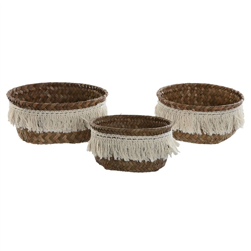 Set de basket Home ESPRIT Blanc Naturel Fibre naturelle Boho Usé (3 Pièces)