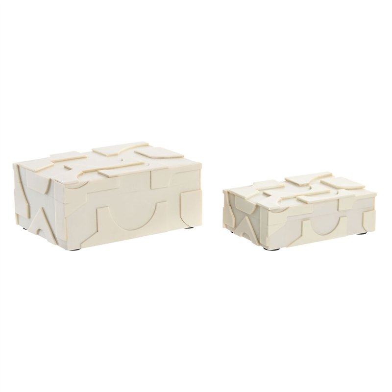 Boîte à bijoux Home ESPRIT Blanc Résine Os 18 x 13 x 7,5 cm (2 Pièces)