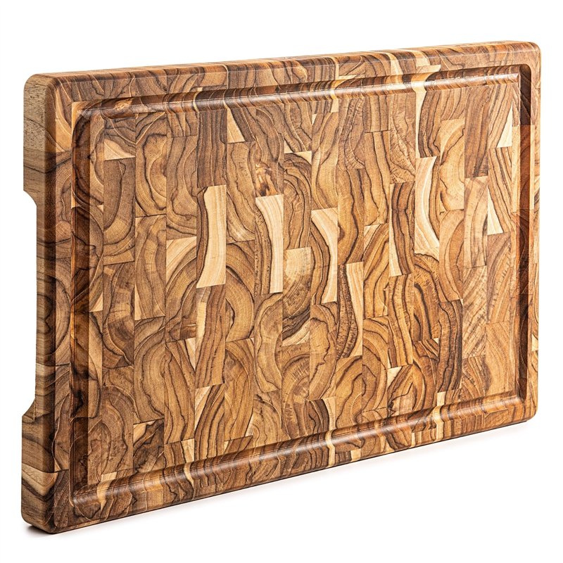 Erreke Planche a Decouper Bois, Bois de Teck End Grain, Couper Servir Viande Fromage Pain, Grande Planche à Découper, 44 x 29.5 