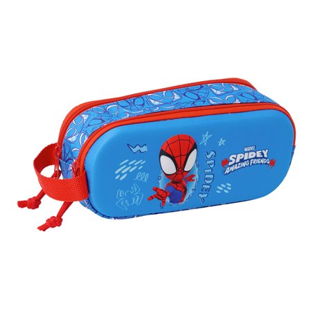 Trousse Fourre-Tout Double Spider-Man Rouge Blue marine 21 x 8 x 6 cm 3D