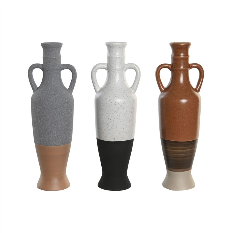Vase DKD Home Decor Blanc Gris Terre cuite Porcelaine 9,6 x 9 x 28,6 cm 9,6 x 9 x 29 cm (3 Unités)