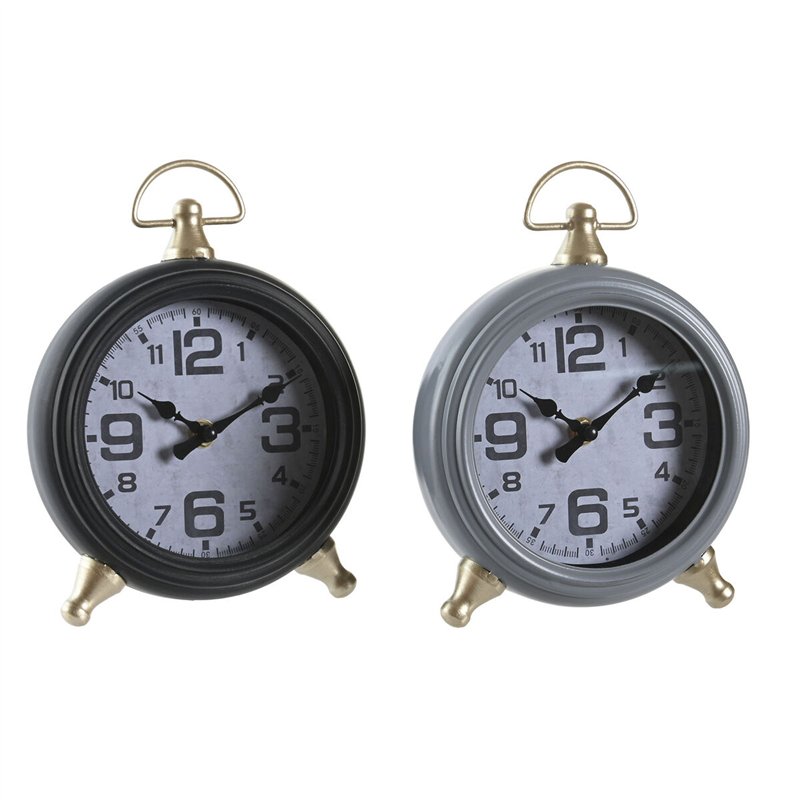 Horloge de table DKD Home Decor Noir Gris Doré Traditionnel (2 Unités)