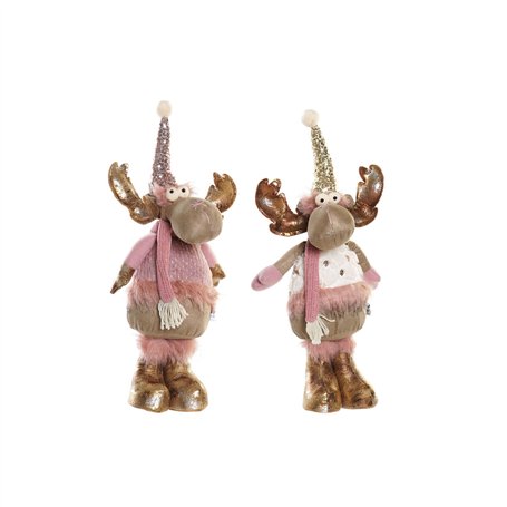 Décorations de Noël DKD Home Decor Blanc Rose Doré Renne 20 x 19 x 50 cm (2 Unités)