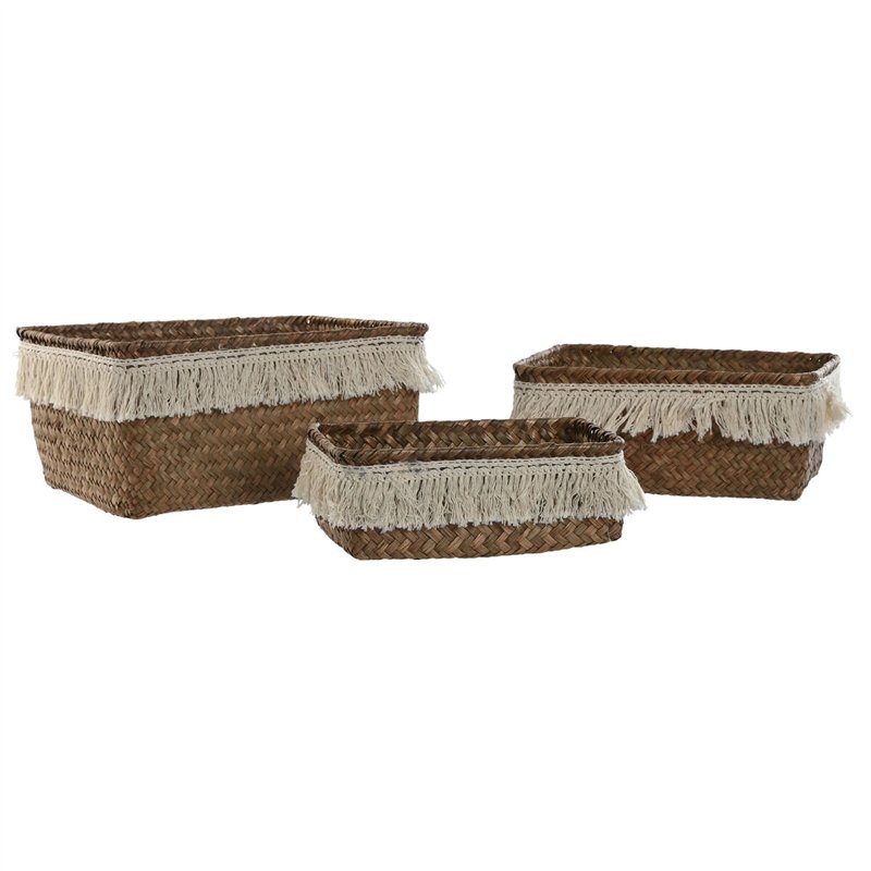 Set de basket Home ESPRIT Blanc Naturel Fibre naturelle Boho Usé (3 Pièces)