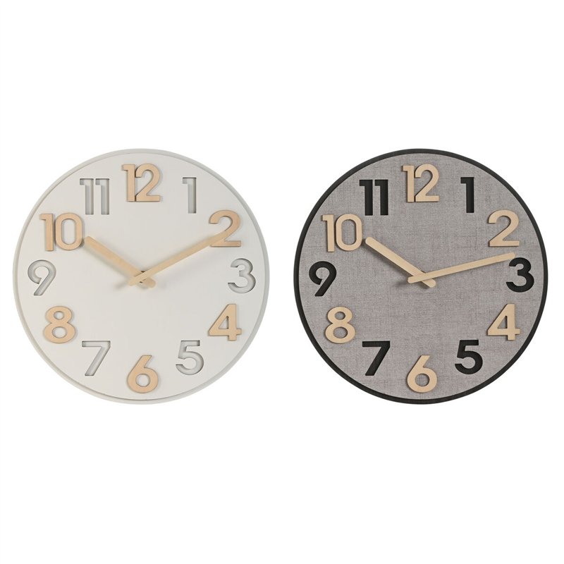 Horloge Murale Home ESPRIT Gris Naturel Bois MDF 30 x 5 x 30 cm (2 Unités)
