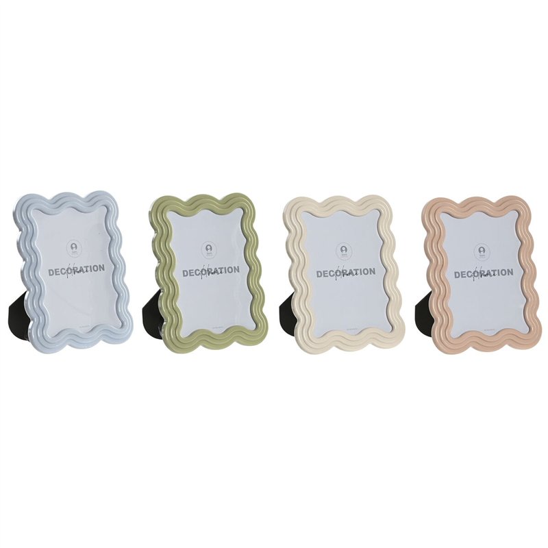 Cadre photo Home ESPRIT Bleu Blanc Vert Rose Verre ABS Scandinave (4 Unités)