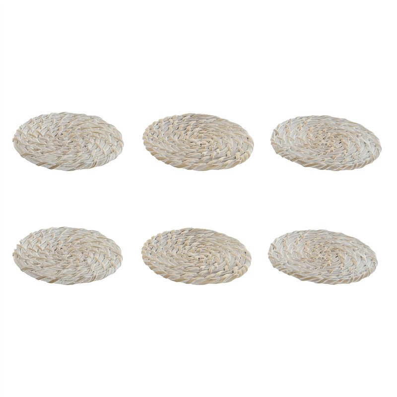 Dessous de verres Home ESPRIT Blanc Naturel Bambou Rotin 12 x 12 x 6 cm