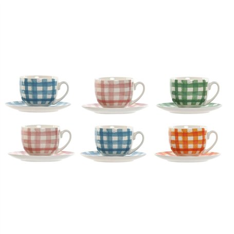 Jeu de 6 tasses avec plat Home ESPRIT Bleu Vert Orange Rose Porcelaine 240 ml