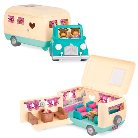Li'l Woodzeez 6486Z Ensemble Jouet Camping-Car Bleu - 40 pièces Comprenant un Van Transformable & Accessoires - Figurines non In