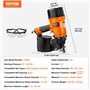 VEVOR Cloueuse à Rouleau Pneumatique, 50-83 mm, Cloueur Pneumatique à Bobine 15°, CN83N, avec Réglage de Profondeur Sans Outil, 