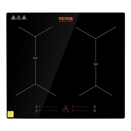 VEVOR Plaque à Induction 4 Feux 6800 W Table de Cuisson Encastrable 61 cm Plaque de Cuisson Électrique en Vitrocéramique Portabl