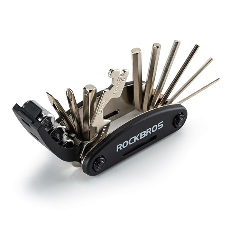 ROCKBROS Outils de Réparation Kit d'outil Vélo VTT 16 en 1 Multifonctions Outil à Main Velo Réparation Poche Noir