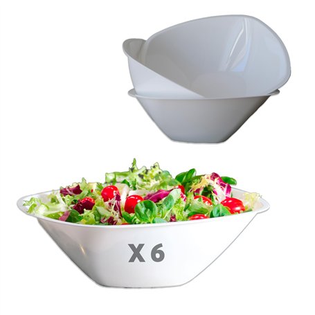 Table'Colors Lot de 6 Saladiers Blancs Réutilisables 3 L - Passe au micro-onde et lave-vaisselle - Idéal pour Salades
