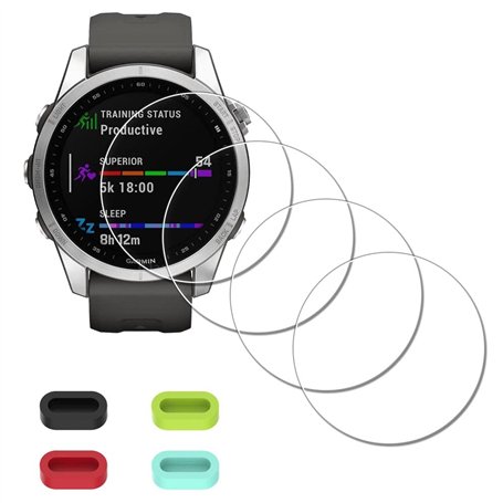 iDaPro [4Pcs Protection d'Ecran pour Garmin fenix 7S Solar / 7S / 7S Sapphire Solar+[4Pcs] Bouchons anti-poussière silicone