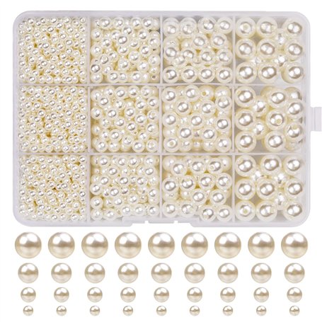Lot de 1320 perles de verre beiges - Perles d'imitation - Blanc crème - Pour la fabrication de bijoux