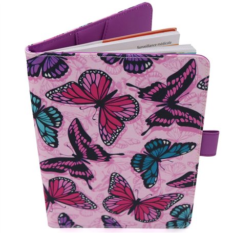 Protège Carnet De Santé Pour Bébé – Motif Papillons – Format A5 15x21 cm – Rabats Pour Ranger Les Ordonnances