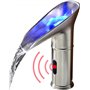 Gangang Robinet Automatique à LED,Robinet de Capteur Cascade Lavabo Infrarouge Froid et Chaud Sans Contact DC 3 Couleurs Changé 