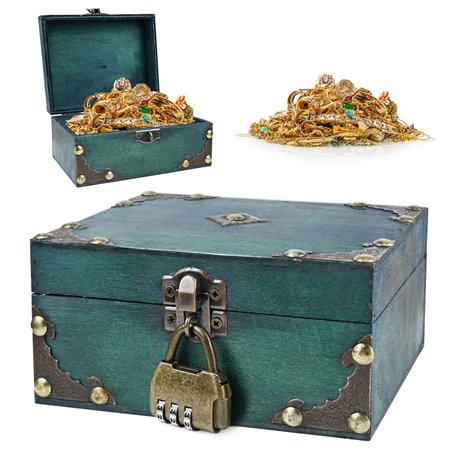 Coffre à Trésor Vintage en Bois avec Serrure (15x12x7.2cm) Coffre à Bijoux