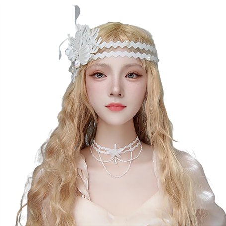 Collier ras du cou et collier en forme de fleur blanche pour femme