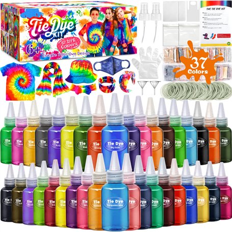 ZLPBAO Tie Dye Kit 37 Couleurs - Kit Tie Dye pour enfants - Teinture Textile de Tissu Vives pour Enfants et Adultes DIY Peinture