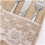 Leeyunbee Lot de 24 sacs à Couverts en Toile de Jute avec Dentelle, Porte-ustensiles en Toile de Jute en Dentelle, Vintage Decor